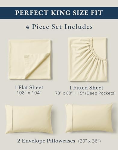 LANE LINEN King Sheet Set 100% Organic Cotton Percale Cooling 4pc - Natural