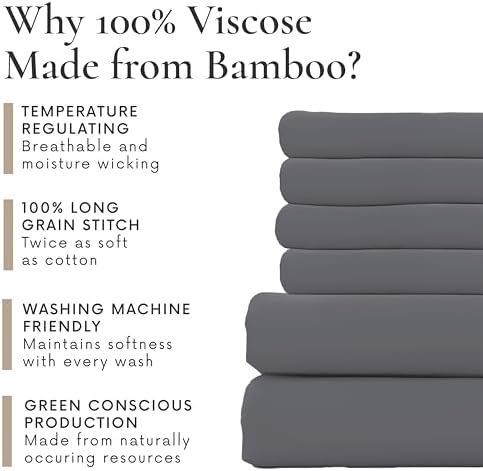 Bamboo Bay 6 Piece Full Size Sheet Set, 100% Viscose Made from Bamboo, Breathable, Ultra Soft Cooling Bed Sheets for Hot Sleepers, Beddings with Deep Pockets Fit 16" Mattress, Dark Grey