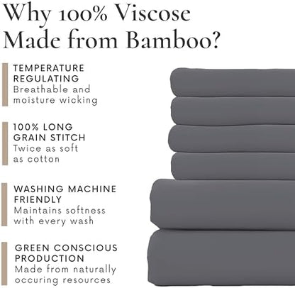 Bamboo Bay 6 Piece Full Size Sheet Set, 100% Viscose Made from Bamboo, Breathable, Ultra Soft Cooling Bed Sheets for Hot Sleepers, Beddings with Deep Pockets Fit 16" Mattress, Dark Grey