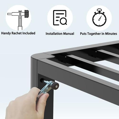 FUIOBYVV 18 Inch King Bed Frame with Rounded Corner and Headboard Hole Mattress Retainers 3500 LBS Metal Heavy Duty Steel Slats Support No Box Spring Needed Platform Noise Free Easy Assembly