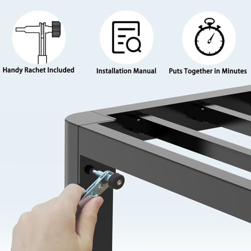 FUIOBYVV 14 Inch Twin Bed Frame with Rounded Corner and Headboard Hole Mattress Retainers 3500 LBS Metal Heavy Duty Steel Slats Support No Box Spring Needed Platform Noise Free Easy Assembly