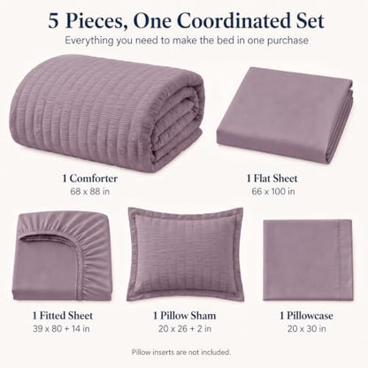 CozyLux Twin XL Comforter Set 5 Pieces Dusty Purple Seersucker Bed in a Bag