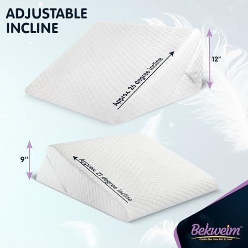 Wedge Pillow for Sleep Apnea, 12 Inch Adjustable Height Bed Wedge Pillow for Headboard, Gerd, Acid Reflux Relief, Snoring, and Post Surgery Recovery (White, Large - with Headrest)