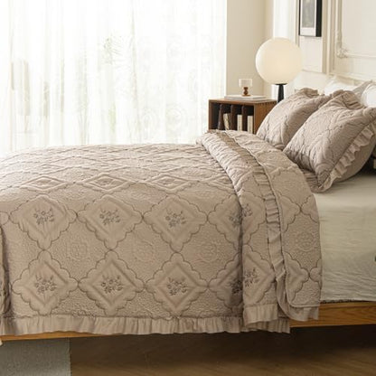 Sobrecamas Queen Elegantes,King Embroidered Quilt Set,Reversible Coverlet