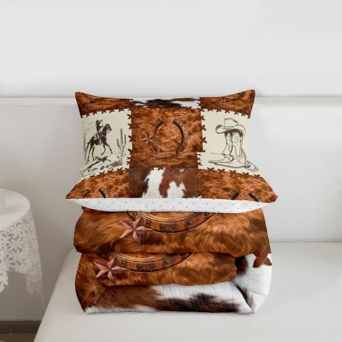 jejeloiu Cow Fur Print Kids Comforter Set King Size Animal Skin Bedding Set Checkered Duvet Quilt for Kids Boys Girls Bedroom Decor Microfiber Ultra Soft Breathable