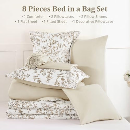 WONGS BEDDING 8 Pieces Comforter Sets King Size Brown Floral Bed Set