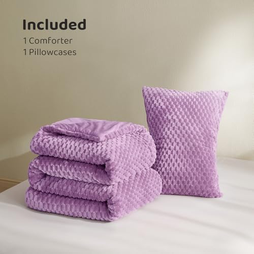 Petrichor Fluffy Twin Comforter Set - Ultra-Soft Lavender Flannel Thick Comforter for Queen Bed, Luxury Warm Bedding Set for Winter & Fall, Cozy Fuzzy Bed Set 2 Pieces (1 Comforter & 1 Pillowcase)