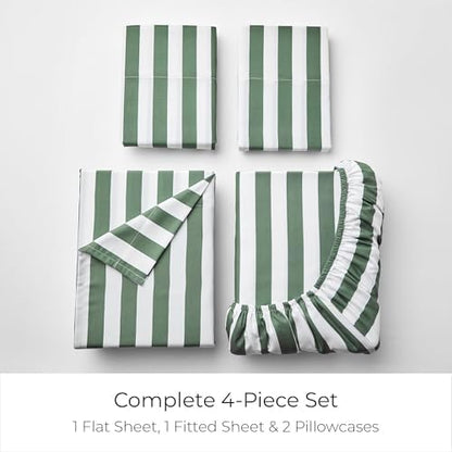 Mellanni Iconic 4-Piece, Ultra Soft Sheet Set (King, Oxford Stripe Sage)