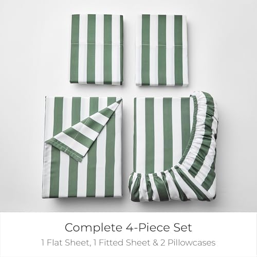 Mellanni Iconic 4-PC, Ultra Soft Sheet Set (Cal King, Oxford Stripe Sage)