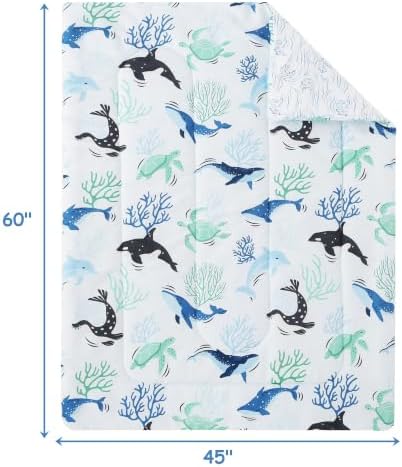 Mooreeke Toddler Bedding Sets for Boys,4 Pieces Blue Ocean Whales Printed