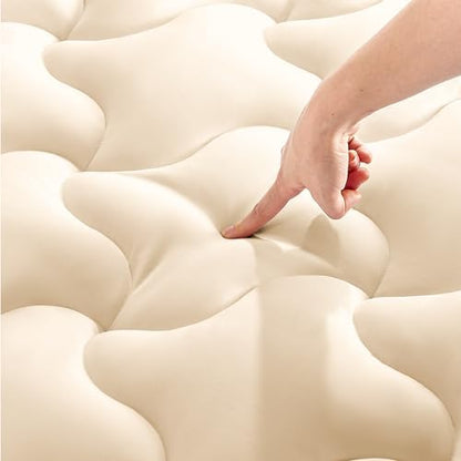 SLEEP ZONE Full Size Soft Mattress Pad, Quilted Fitted Mattress Cover for Bedroom, Fluffy Down Alternative Mattress Protector, Deep Pocket 8~21 inch, Machine Washable (Beige, Full)