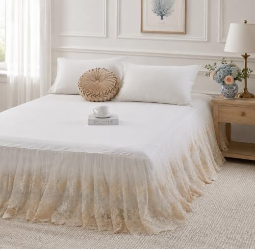 Brandream Cream Lace Bed Skirt Full 18-Inch Drop Romantic Bedding