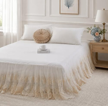 Brandream Cream Lace Bed Skirt Queen 18-Inch Drop Shabby Chic Bedding