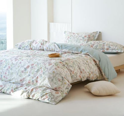 Comforter Queen Size - 100% Cotton Floral Reversible Comforter Set, Soft and Breathable Bedding Set for All Season, 3 Pieces, 90"x90"