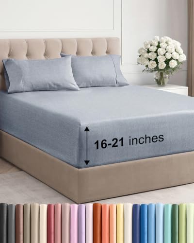 Extra Deep Pocket King Sheet Set - Breathable & Cooling - Heathered Blue