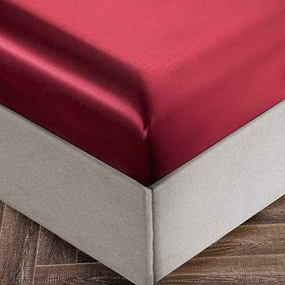 SiinvdaBZX 4Pcs Satin Sheet Set King Size 15-Inch Deep Pocket, Burgundy