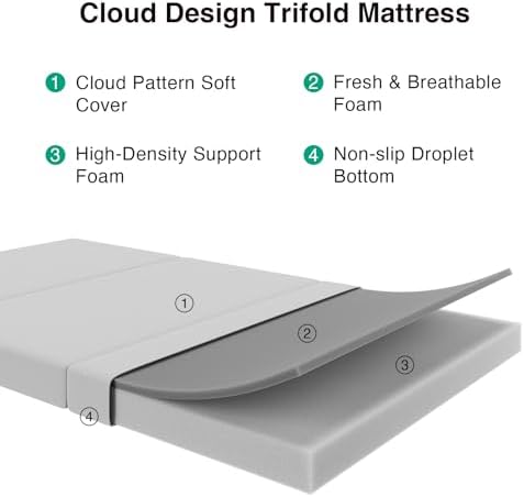 Novilla Foldable Mattress Topper, Full Size Comfort Foam Trifold Mattress with Cloud Design Cover, 4 Inch Folding Mattress for Back Pain Relief, Suitable for Camping, RV Travel, 75"x54"x4"