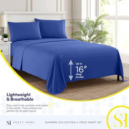 Twin Sheets - Breathable Luxury Sheets with Full Elastic & Secure Corner Straps Built In - 1800 Supreme Collection Extra Soft Deep Pocket Bedding Set, Sheet Set, Twin, Royal Blue