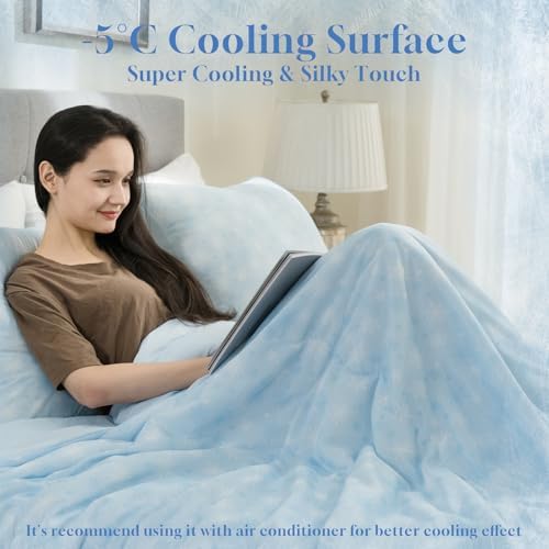 CHOSHOME Cooling Comforter Cooling Blanket, Q-Max 0.45 Cool Sleeping Summer Blanket for Hot Sleeper Night Sweats, Super King 96" x 120", Blue 02