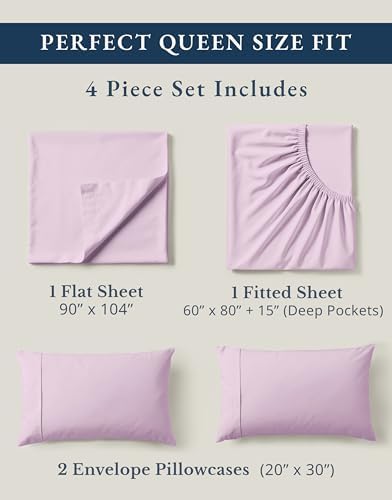 LANE LINEN Queen Sheets 100% Organic Cotton Percale Cooling - Orchid Petal