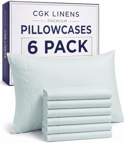Standard Pillow Cases Set of 6 - Ultra Soft Pillowcase Covers - Ice Blue