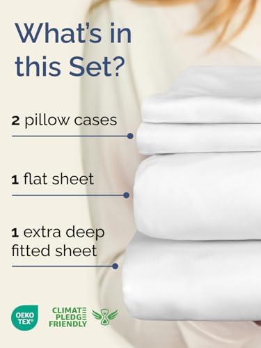 Extra Deep Full Sheet Set - 4 Piece Breathable & Cooling Bed Sheets - White