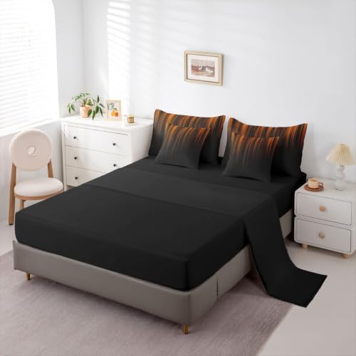 Feelyou Neon Orange Twin Comforter Set with Sheets for Kids Boys Girls Geometric 7 Pieces Bedding Set Ombre Bed in a Bag Room Decor Soft Lightweight Microfiber