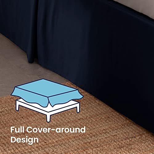SLEEP ZONE Pleated Bed Skirts Queen Size, 15 inch Tailored Drop Easy Fit Bedskirt, Anti-Static, Fade Resistant (Queen, Navy Blue)