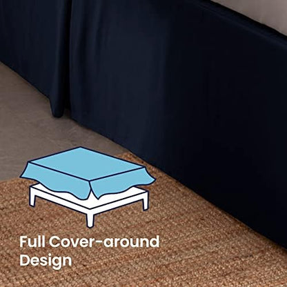 SLEEP ZONE Pleated Bed Skirts Queen Size, 15 inch Tailored Drop Easy Fit Bedskirt, Anti-Static, Fade Resistant (Queen, Navy Blue)