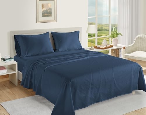 LANE LINEN King Sheets Deep Pocket Sateen Weave - Estate Blue Swiss Dot