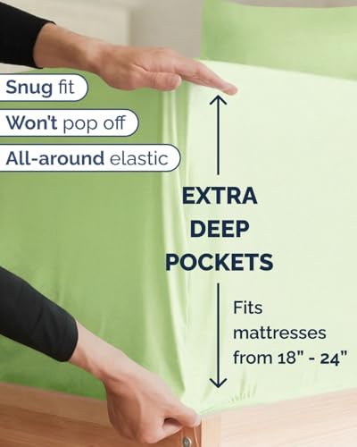 Extra Deep Twin XL Sheet Set - 3 Piece College Dorm Room - Light Sage Green