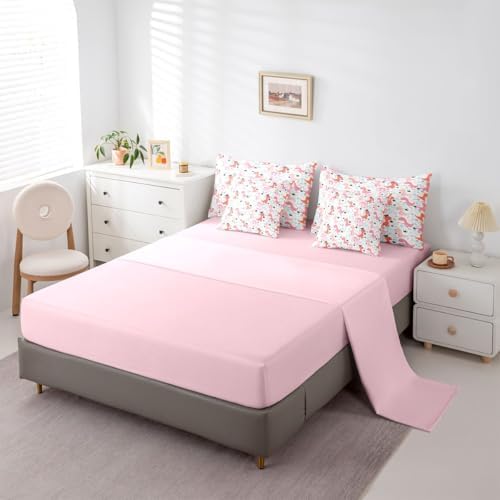 Feelyou Pink Dinosaur 7 Piece Bedding Set Cute Dinosaur Comforter Set with Sheets for Kids Boys Girls Crown Print Bed in a Bag Kawaii Animal Bed Set Soft Lightweight