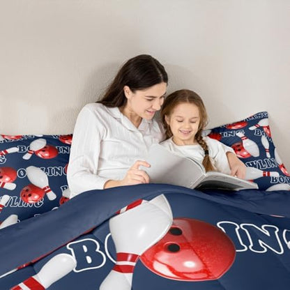 Erosebridal Bowling Party Bedding Comforter Sets Bowling Ball Bedding Set Full for Boys Girls Sport Gaming Duvet Insert Bowling Print Quilted Comforter Kids Teens Sports Themed Room Decor Bedding 3pcs