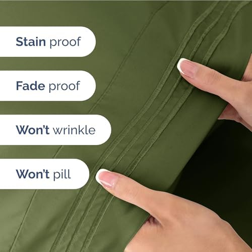 Full Size 4 Piece Sheet Set - Ultra Soft & Cooling Bed Sheets - Deep Olive
