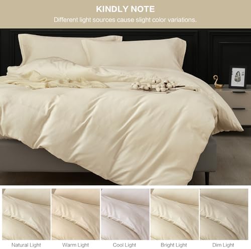 SAPHREAS 100% Washed Cotton Duvet Cover King Size Set, Linen Like Comforter Cover with Zipper Closure & Corner Ties (No Comforter), 104x90 Cream