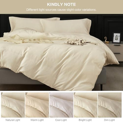 SAPHREAS 100% Washed Cotton Duvet Cover King Size Set, Linen Like Comforter Cover with Zipper Closure & Corner Ties (No Comforter), 104x90 Cream