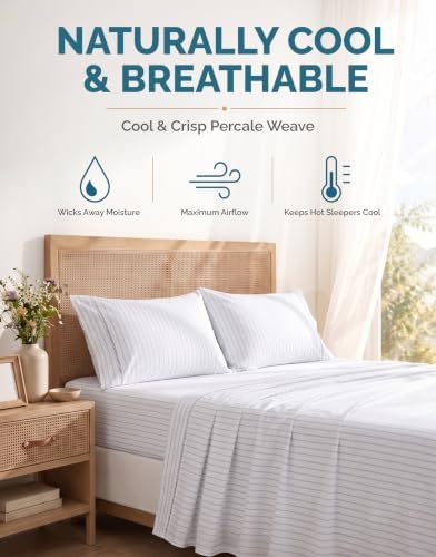 Casa Platino Twin XL Size Bed Sheets– Crisp Percale Weave 100% Cotton Bed Sheets Twin XL Size with 2 Pillowcases, 15" Deep Pocket Fitted Sheet, Long-Lasting for Cozy Sleep in All Seasons – Skylure