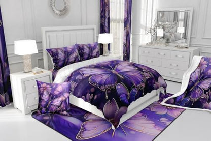jejeloiu Purple Butterfly Comforter Set Queen Size Kids Floral Flower Bedding Set for Boys Girls Teens Boho Butterfly Duvet Breathable Animal Quilt Bedroom Decor,1 Comforter with 2 Pillowcase