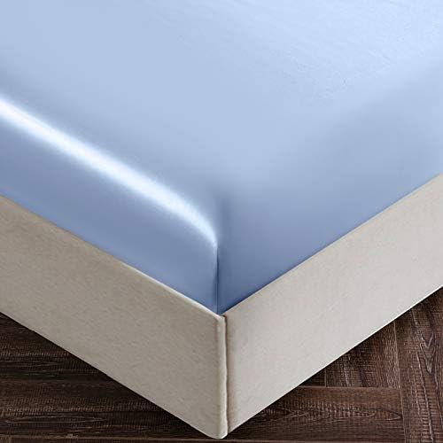 SiinvdaBZX 3Pcs Satin Sheet Set Twin Size 15-Inch Deep Pocket, Baby Blue