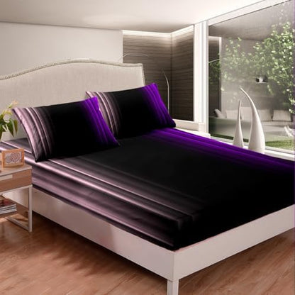 Feelyou Teens Abstract Ombre Decorations Bedding Set for Kids Women Pink Purple and Black Bed Sheets Set Geometric Modern Fitted Sheet Sets Room 4Pcs King Size