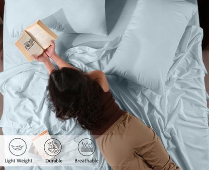 RUVANTI 100% Cotton California King Sheet Set, Percale Sheets, Blue