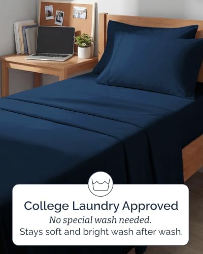 Twin XL 4 Piece Sheet Set - College Dorm Room Essentials - Dark Blue