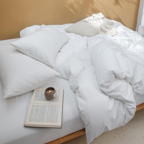 FOSSA Duvet Cover Set 100% Washed Cotton Linen Feel Oversized Queen
