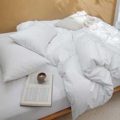 FOSSA Duvet Cover Set 100% Washed Cotton Linen Feel Queen