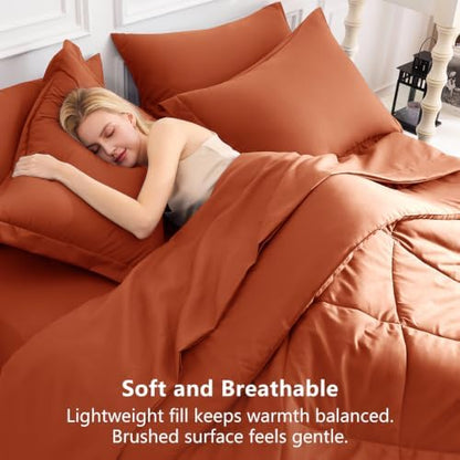 CozyLux Queen Comforter Set 88"x88" Burnt Orange - 7 Piece Bed in a Bag