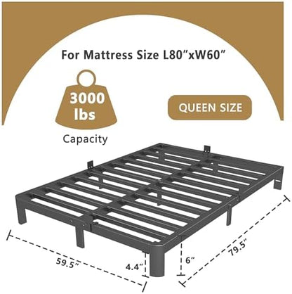 ITIMIDI 6 Inch Queen Bed Frame, Heavy Duty, No Box Spring Needed, Black
