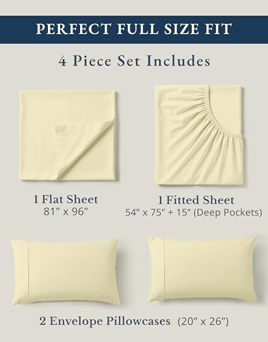 LANE LINEN Full Sheets 100% Organic Cotton 4pc Percale Cooling - Vanilla