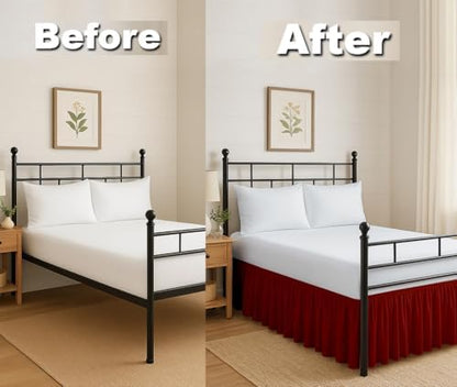 Ruffled Bed Skirt Split Corners with Platform, Tailored Fit Hotel Quality Wrinkle Free Ultra-Soft Microfiber Dust Ruffle, Upto 16 Inch Drop, Full XL, Burgundy