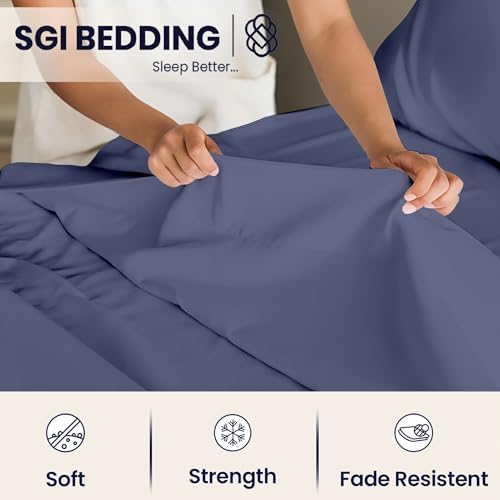 SGI Split King Sheet Set for Adjustable Bed Egyptian Premium Cotton Sheets for Sleep Number Bed 15" Deep Pocket 5Pc Set with 2Twin XL Fitted Sheets Soft Breathable-Mediterranean Blue