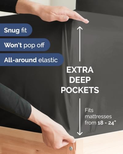 CGK Linens 2 Pack Extra Deep Full Fitted Sheets - Charcoal